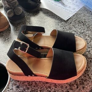 SODA Black suede feel Sicily Espadrille Platform ankle strap‎ Sandals women’s 9